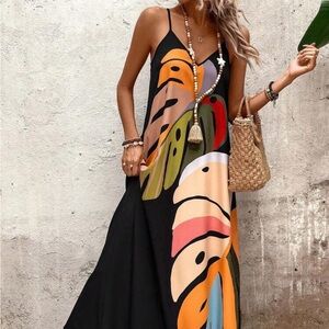 Modern leaf print Maxi Dress